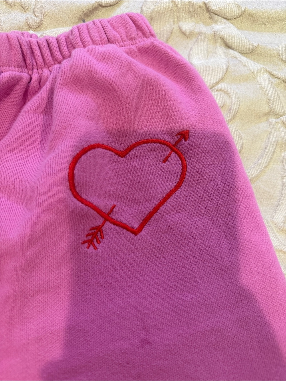 Kids Pink Fleece Sweatpants with Heart Accent - Picture 4 of 7